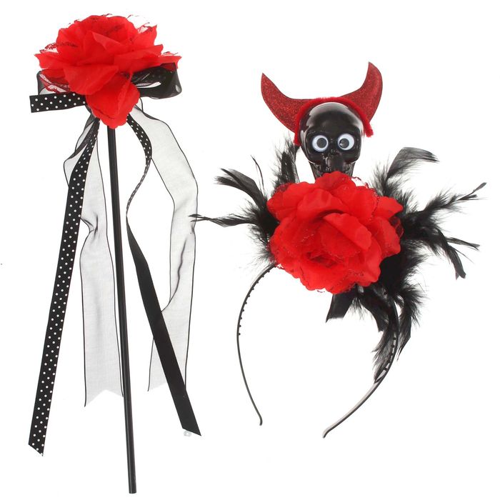 Карнавальный набор "Череп" 2 предмета: ободок, жезл