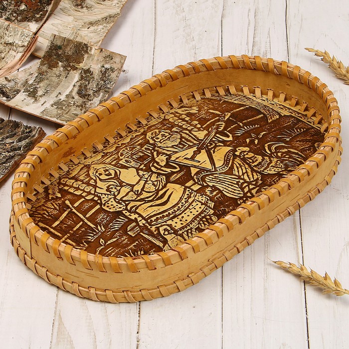 Сухарница «Дед и баба», овальная, 16×29×4 см, береста