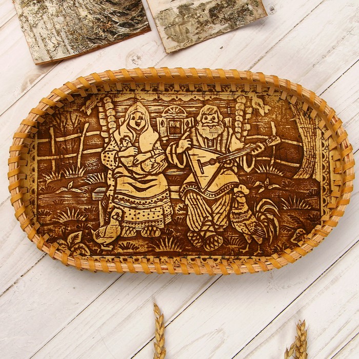 Сухарница «Дед и баба», овальная, 16×29×4 см, береста