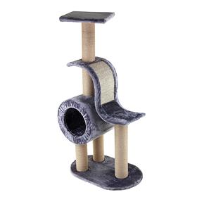 

Игровой комплекс с домиком, горкой, площадкой, 59х34х120 см, джут, сизаль, серый