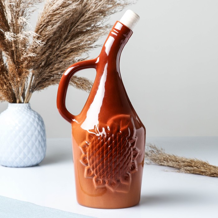 фото Бутылка для масла "подсолнух" 0,9л борисовская керамика