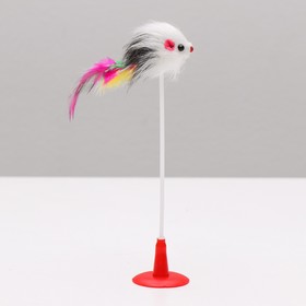 Дразнилка 'Мышь на присоске', искусственный мех с перьями, 20 см, микс цветов Ош