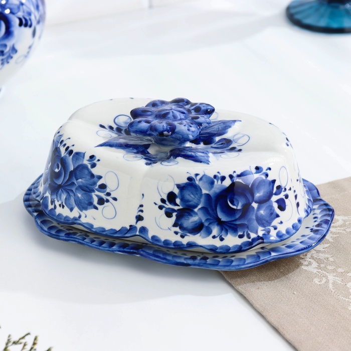 Маслёнка «Ромашка», гжель, кобальт