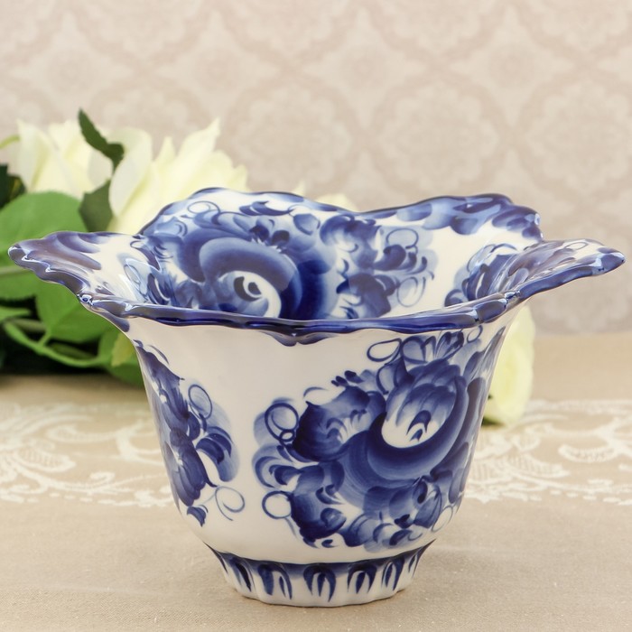 Конфетница «Лилия», гжель, кобальт