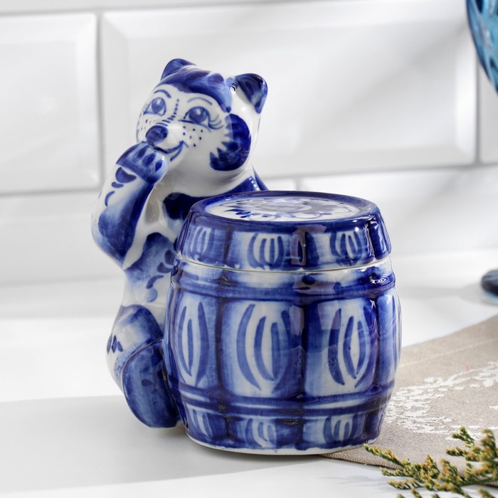 Бочонок для мёда «Мишкина сладость», гжель, кобальт
