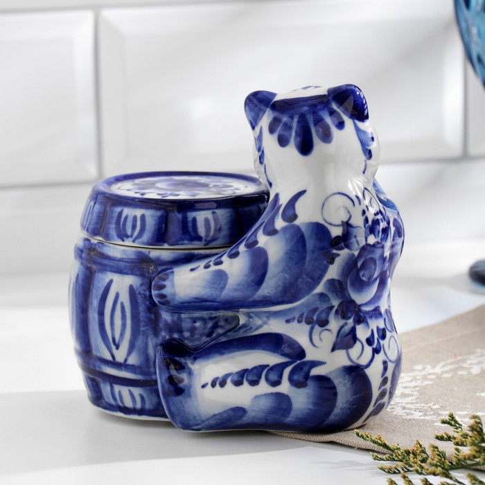 Бочонок для мёда «Мишкина сладость», гжель, кобальт