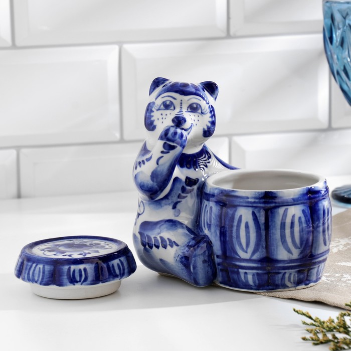 Бочонок для мёда «Мишкина сладость», гжель, кобальт