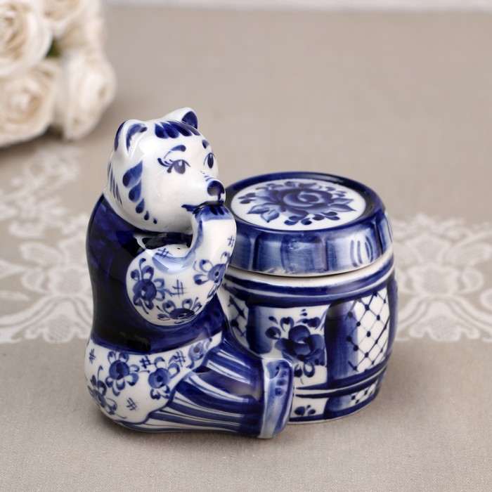 Бочонок для мёда «Мишкина сладость», гжель, кобальт