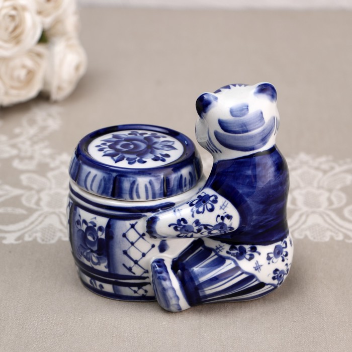 Бочонок для мёда «Мишкина сладость», гжель, кобальт