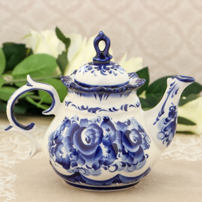 Чайник «Анемон», гжель, кобальт