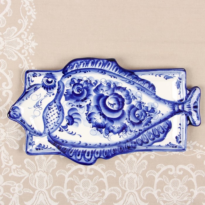 Блюдо «Рыба», гжель, кобальт