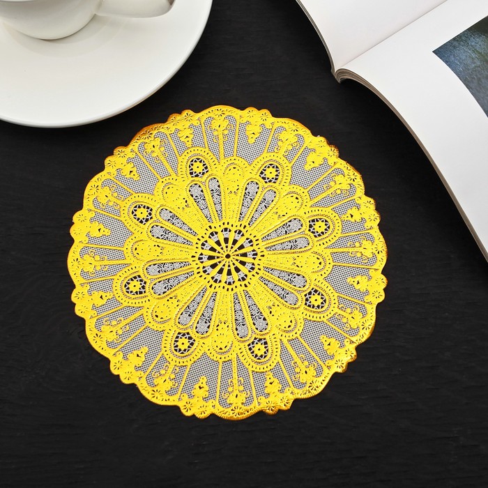 Салфетка ажурная ПВХ d=15 см &quot;Веер&quot;, цвет золото