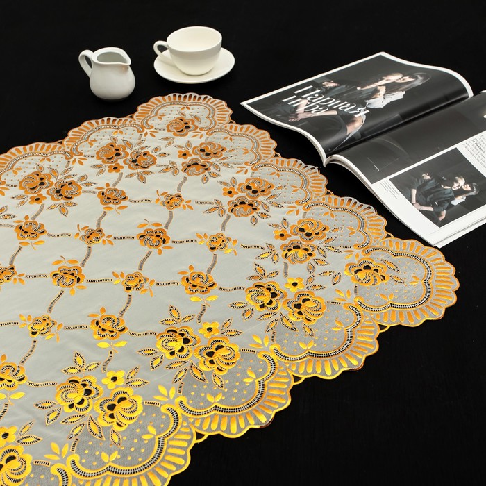 Салфетка ажурная ПВХ 100х60 см &quot;Розы&quot; золото