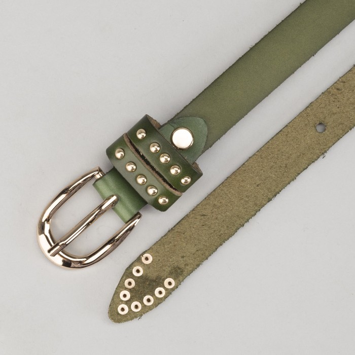 Ремень женский "Риз", пряжка и винт под золото, ширина 2см, зеленый