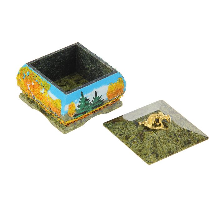 Шкатулка рисованная с ящеркой "Осень" 7,5х7,5 см серпент змеевик