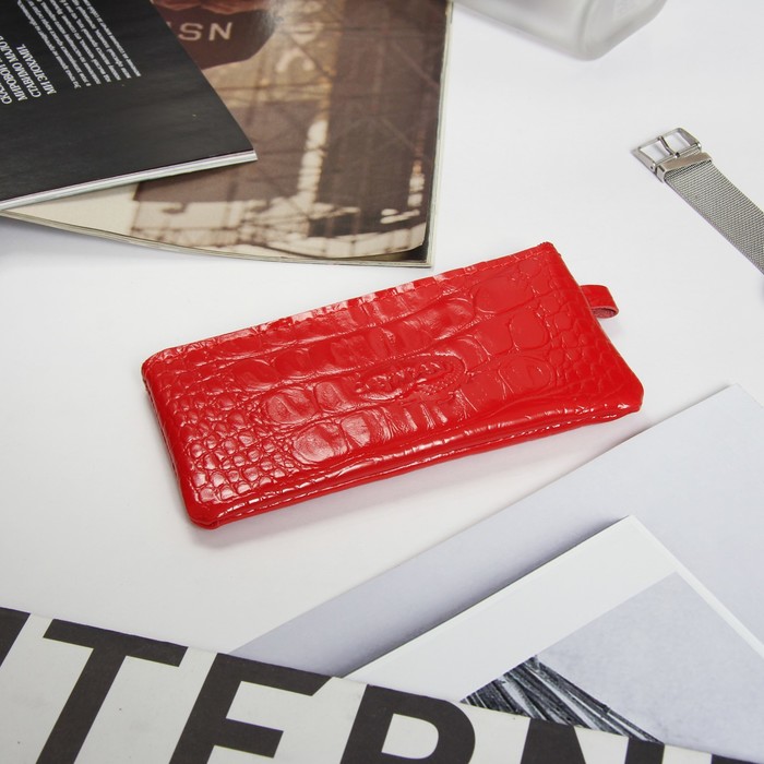 Ключница на молнии, 2 кольца, наружный карман, кайман, цвет красный