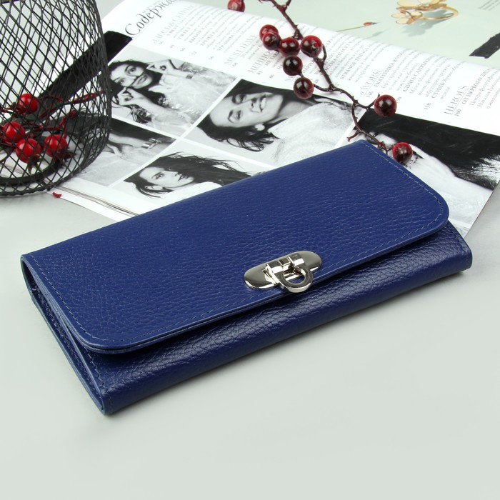 Кошелёк женский на клапане, 2 отдела, отдел для кредиток, отдел для монет, наружный карман, матовый, флотер синий