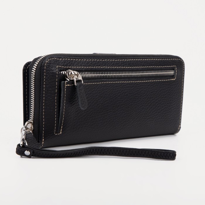 Портмоне-визитница на молнии, 3 отделения, отдел для монет, флотер, чёрный
