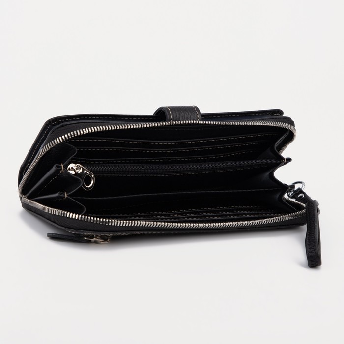 Портмоне-визитница на молнии, 3 отделения, отдел для монет, флотер, чёрный