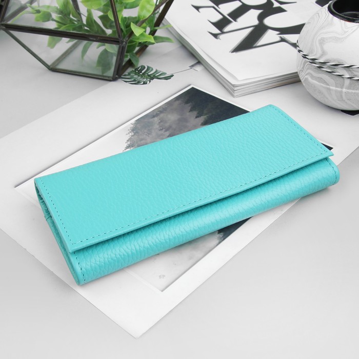 Кошелёк женский на клапане, 2 отдела, отдел для карт, отдел для монет, бирюзовый флотер