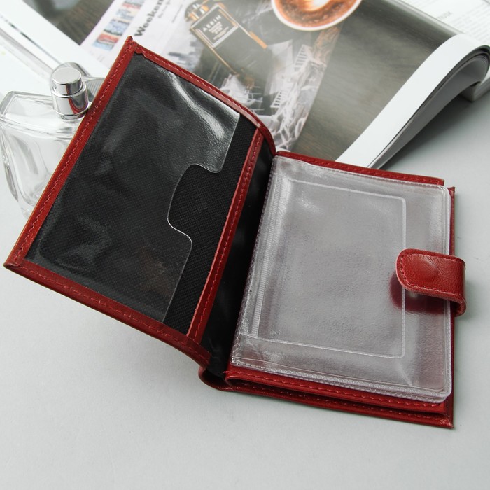 Обложка для автодокументов и паспорта на кнопке, красный глянцевый