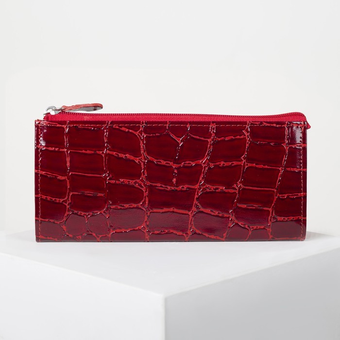 Кошелёк женский на молнии, 2 отдела, отдел для монет, красный скат