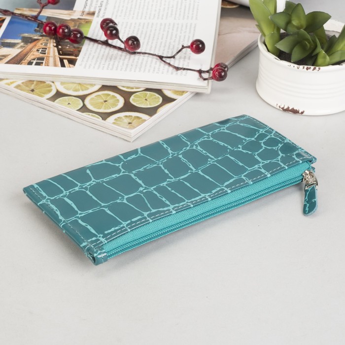 Кошелёк женский на молнии, 1 отдел, отдел для карт, отдел для монет, наружный карман, бирюзовый скат