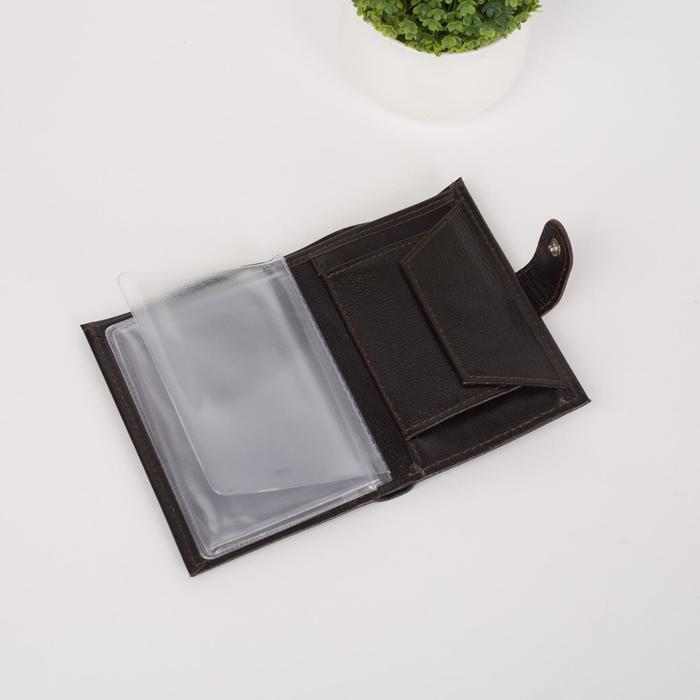 Пормоне мужское 2 в 1, отдел для купюр, отдел для монет, отдел для автодокументов, цвет коричневый матовый