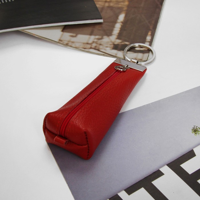 Ключница на молнии, 2 кольца, флотер, цвет красный