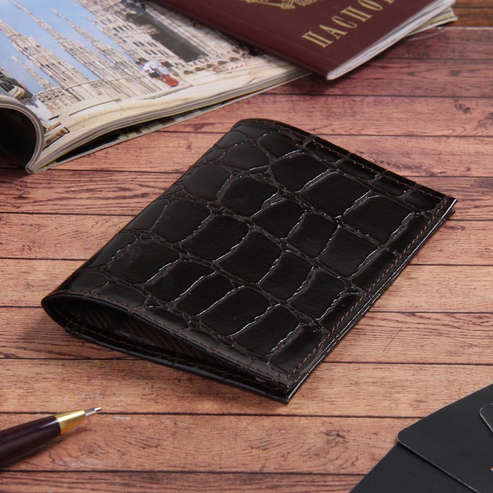 Обложка для паспорта "Герб", коричневый скат