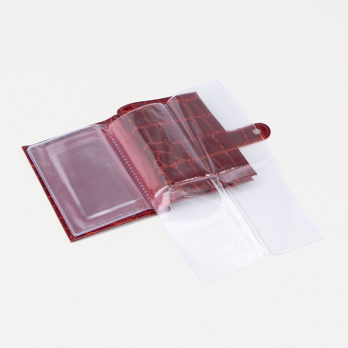 Обложка для автодокументов и паспорта, отдел для купюр, карманы для карт, скат, цвет красный