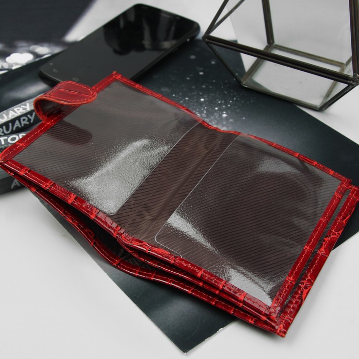 Обложка для автодокументов и паспорта, отдел для купюр, карманы для карт, скат, цвет красный