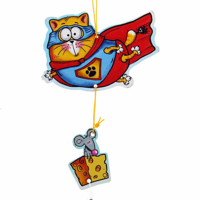 Музыка ветра "Котэ супергерой", 4 трубки, 10 х 50 см