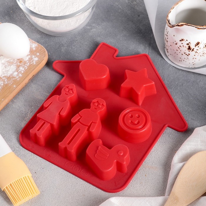 Форма для выпечки, 6 ячеек, 21х21х2,5 см "Милый дом", цвета МИКС