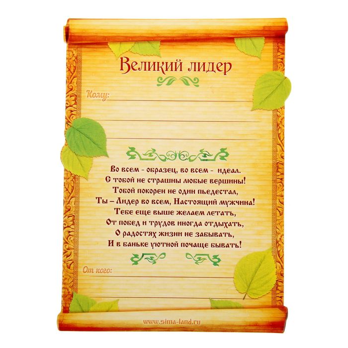 Шапка банная с открыткой-грамотой "Великий лидер"