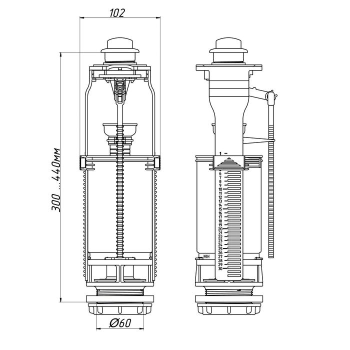Арматура водосливная для бачка "АНИ пласт" WC7010, кнопка белая