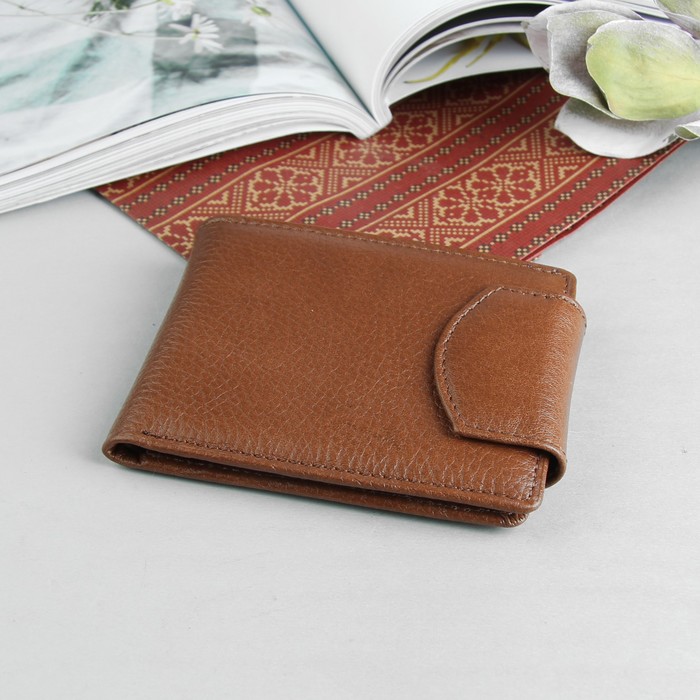 Кошелёк женский на кнопке, 2 отделения, отдел для монет, флотер, коричневый