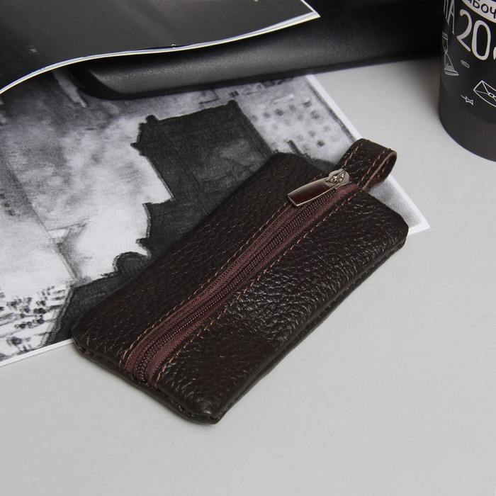 Ключница на молнии, кольцо, флотер, цвет коричневый