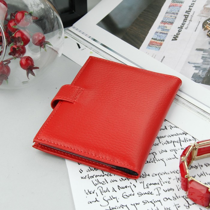 Обложка для автодокументов на кнопке, красный флотер