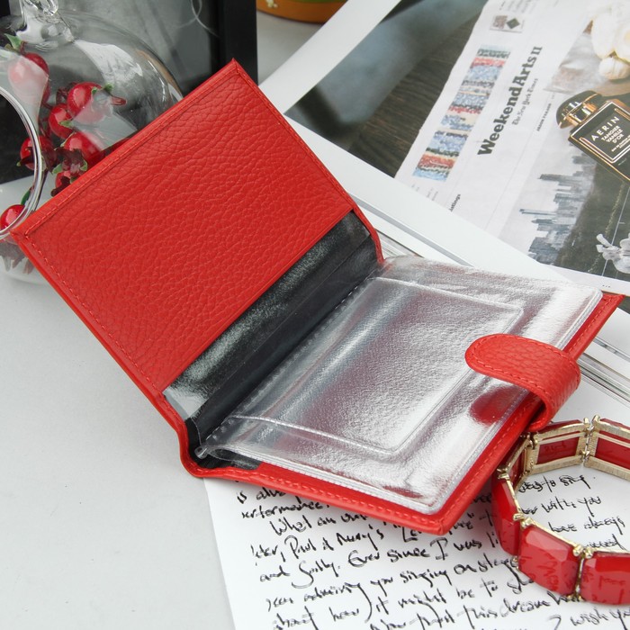 Обложка для автодокументов на кнопке, красный флотер