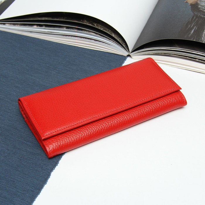 Кошелёк женский на клапане, 2 отдела, отдел для карт, 1 наружный карман,красный/чёрный флотер