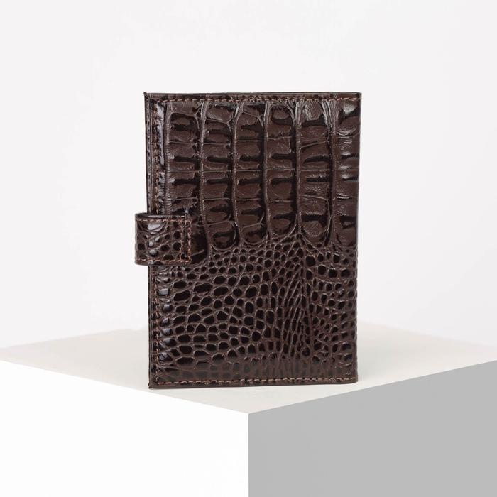 Обложка для автодокументов на кнопке, коричневый кайман