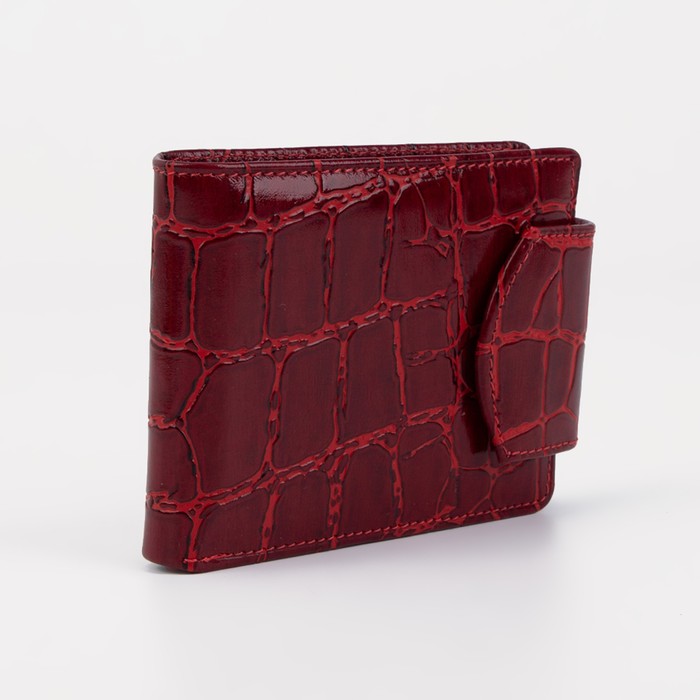Кошелёк женский на кнопке, 1 отделение, отдел для монет, крокодил, красный