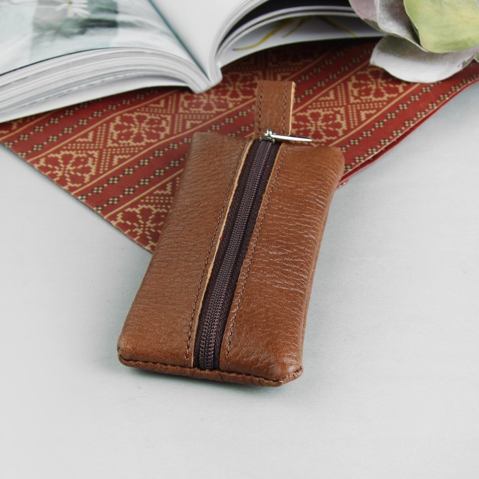 Ключница на молнии, кольцо, флотер, цвет коричневый