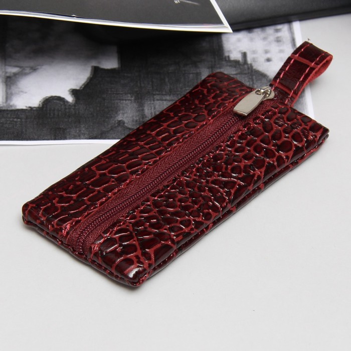 Ключница на молнии, кольцо, кайман, цвет бордовый