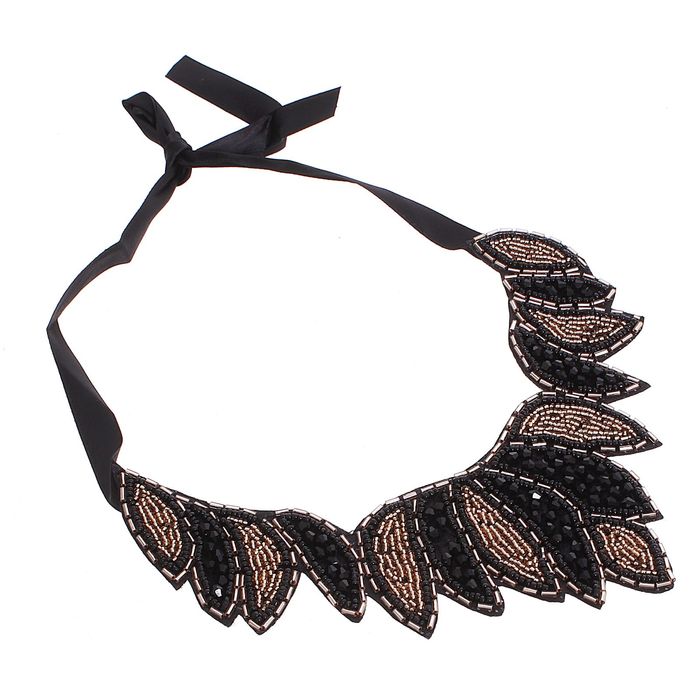 Колье "Вечернее настроение" листья, цвет черно-золотой