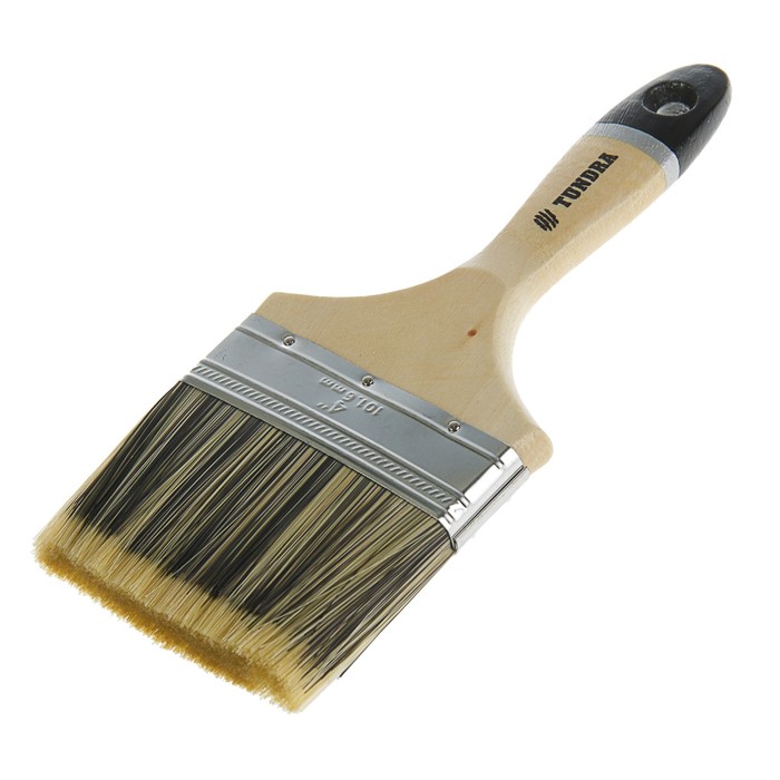 Кисть плоская TUNDRA premium, искусственная щетина, деревянная ручка 4" (100 мм)