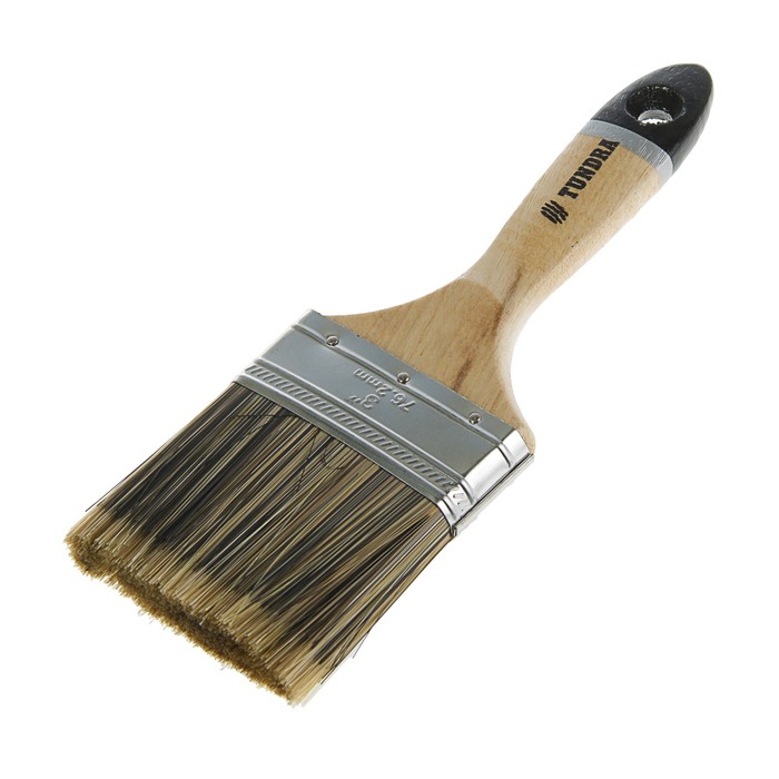 Кисть плоская TUNDRA premium, искусственная щетина, деревянная ручка 3" (75 мм)