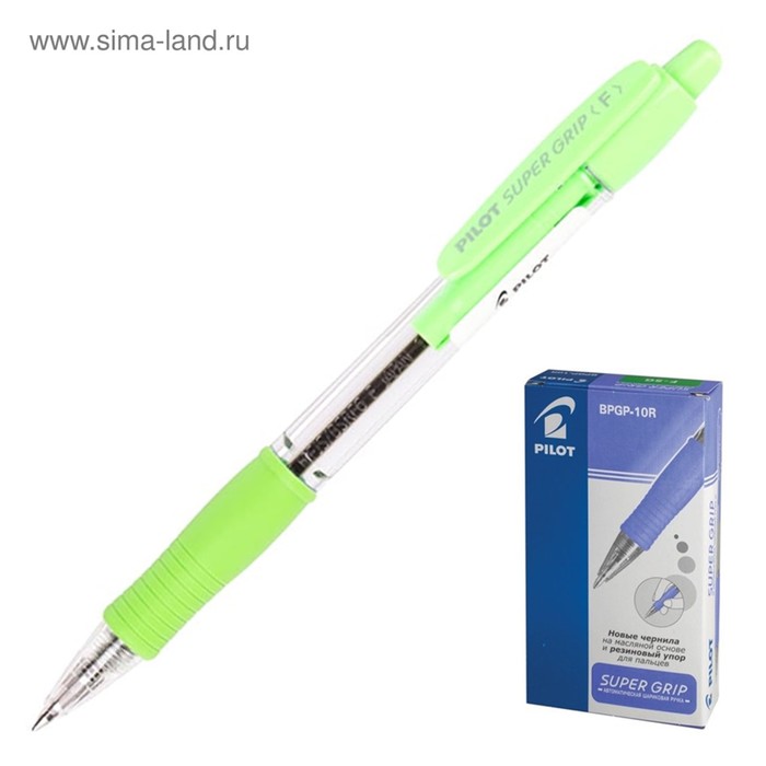 фото Ручка шариковая pilot super grip 0,7мм, резиновый упор, светло-зеленый корпус, стержень синий