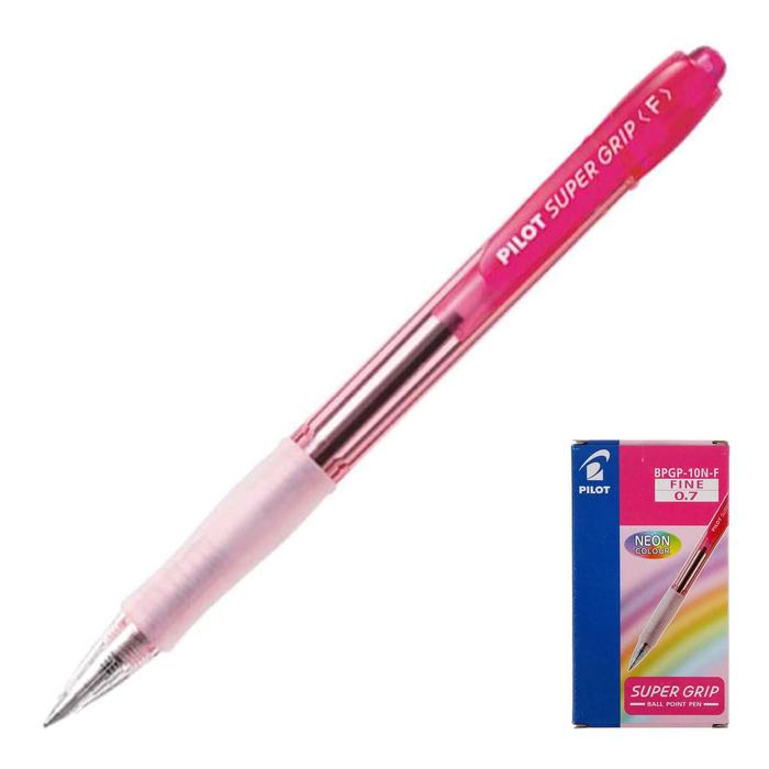 Ручка шариковая автомат Pilot Super Grip 0.7 Neon, резиновый упор, масляная основа, стержень синий